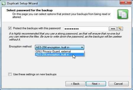 Free backup software with AES256 encryption Duplicati