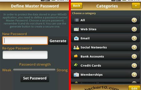 Mobile phone password manager WISeID