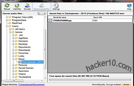 DeepSound hides data inside audio files