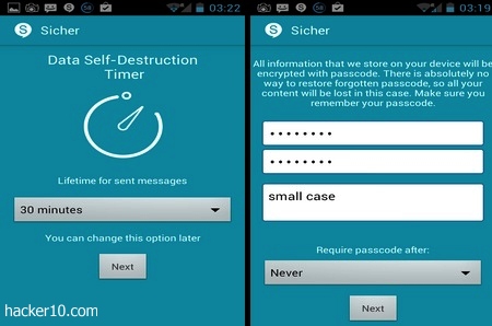 Mobile phone end to end encrypted chat with Sicher